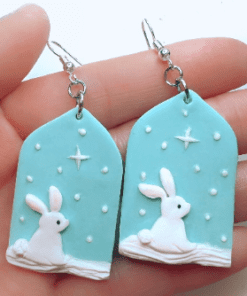 Handmade Polymer Clay Snow Bunny Earrings