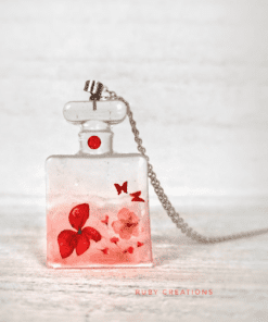 Cute perfume bottle pressed flowe necklace