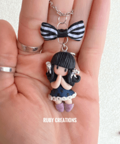 Cute Ruby doll necklace, One-of-a-kind Handmade doll charm