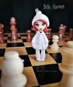 Queen's Gambit: White Chess Queen Doll Necklace