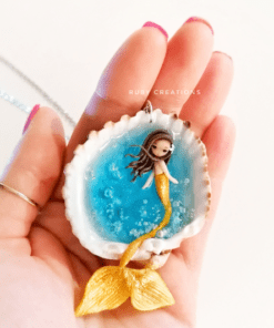 Mermaid shell necklace, Miniature clay art necklace