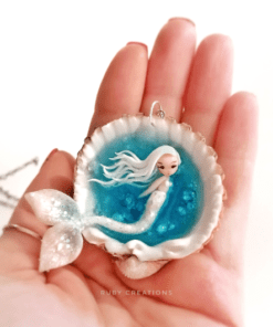 Mermaid In a Shell Necklace, Miniature clay art