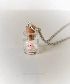 Miniature glass bottle pendant, Mini duck in bottle pendant