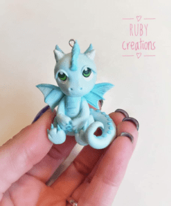 Cute blue dragon necklace, handmade figurine pendant
