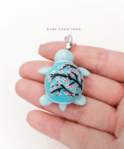 Blue Cherry Blossom Turtle necklace