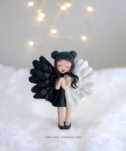 Alternative view of Black and White Angel Necklace - Handmade Polymer Clay