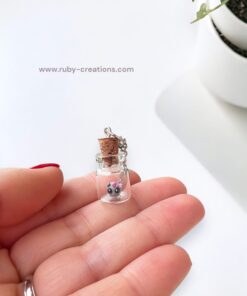 Alternative view of Sad Hamster Meme Necklace in Tiny Glass Bottle (Polymer Clay)