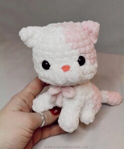 white-pink kitten plush