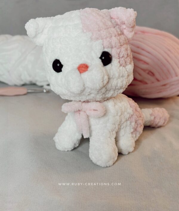 white-pink kitten plush