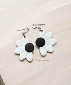 Black and White Daisy Earrings