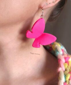 Alternative view of Neon Pink Butterfly Earrings