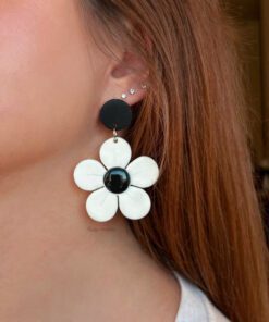 Alternative view of Elegant Black and White Daisy Drop Earrings