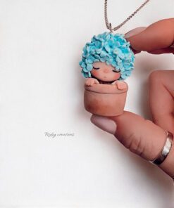 Blue Flowerette in Pot Necklace