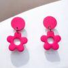 Neon Pink Flower Drop Earrings