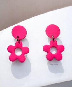 Neon Pink Flower Drop Earrings