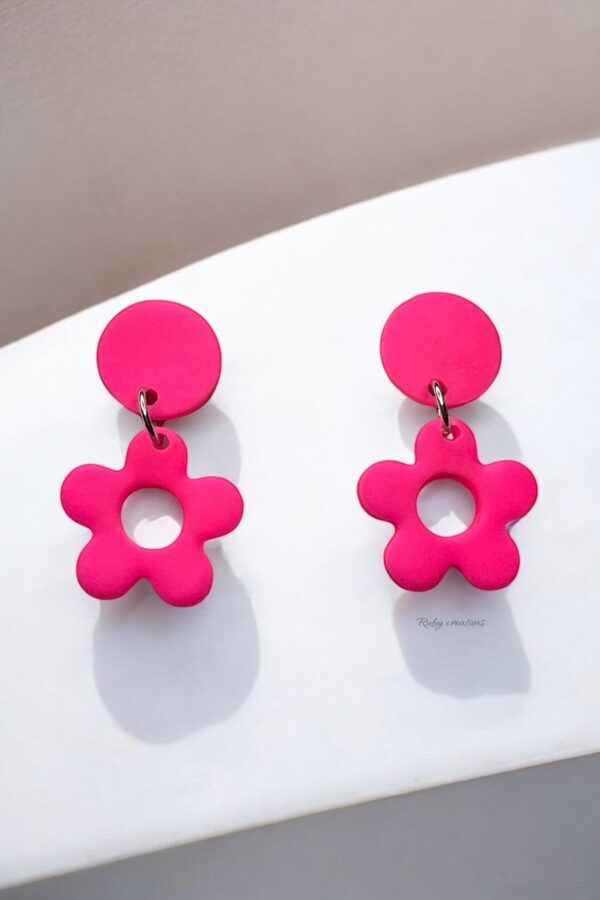 Neon Pink Flower Drop Earrings