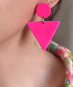 Alternative view of Neon Pink Geometric Statement Earrings