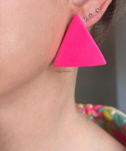 Alternative view of Neon Pink Triangle Stud Earrings - Handmade Polymer Clay
