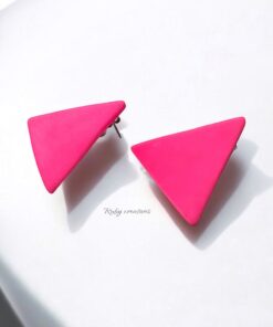 Neon Pink Triangle Stud Earrings