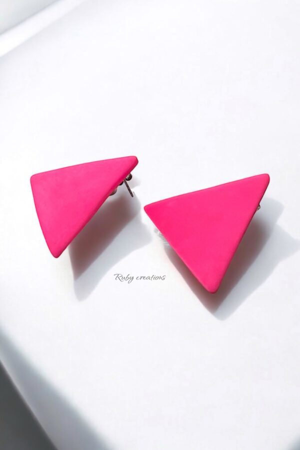 Neon Pink Triangle Stud Earrings