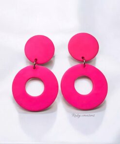 Neon Pink Circle Drop Earrings