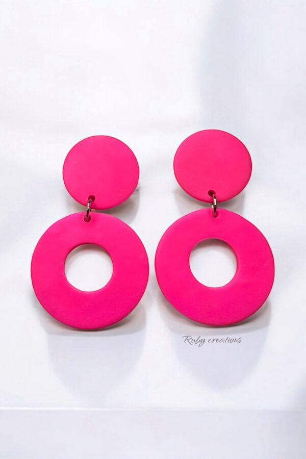 Neon Pink Circle Drop Earrings