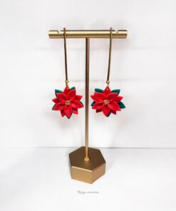 Alternative view of Christmas Poinsettia Earrings – Handmade Polymer Clay Jewelry