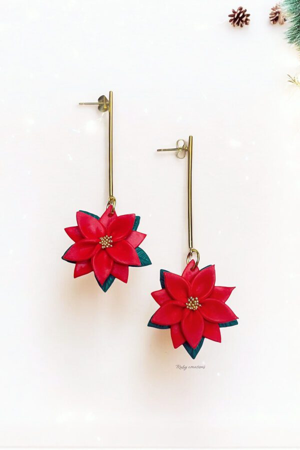 Christmas Poinsettia Earrings – Handmade polymer clay jewelry