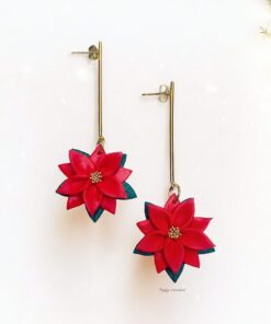 Christmas Poinsettia Earrings – Handmade polymer clay jewelry