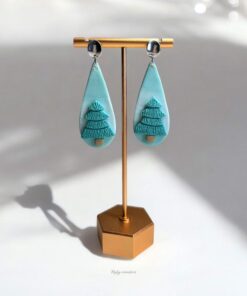 Lightweight turquoise Christmas Tree Earrings, festive handmade design