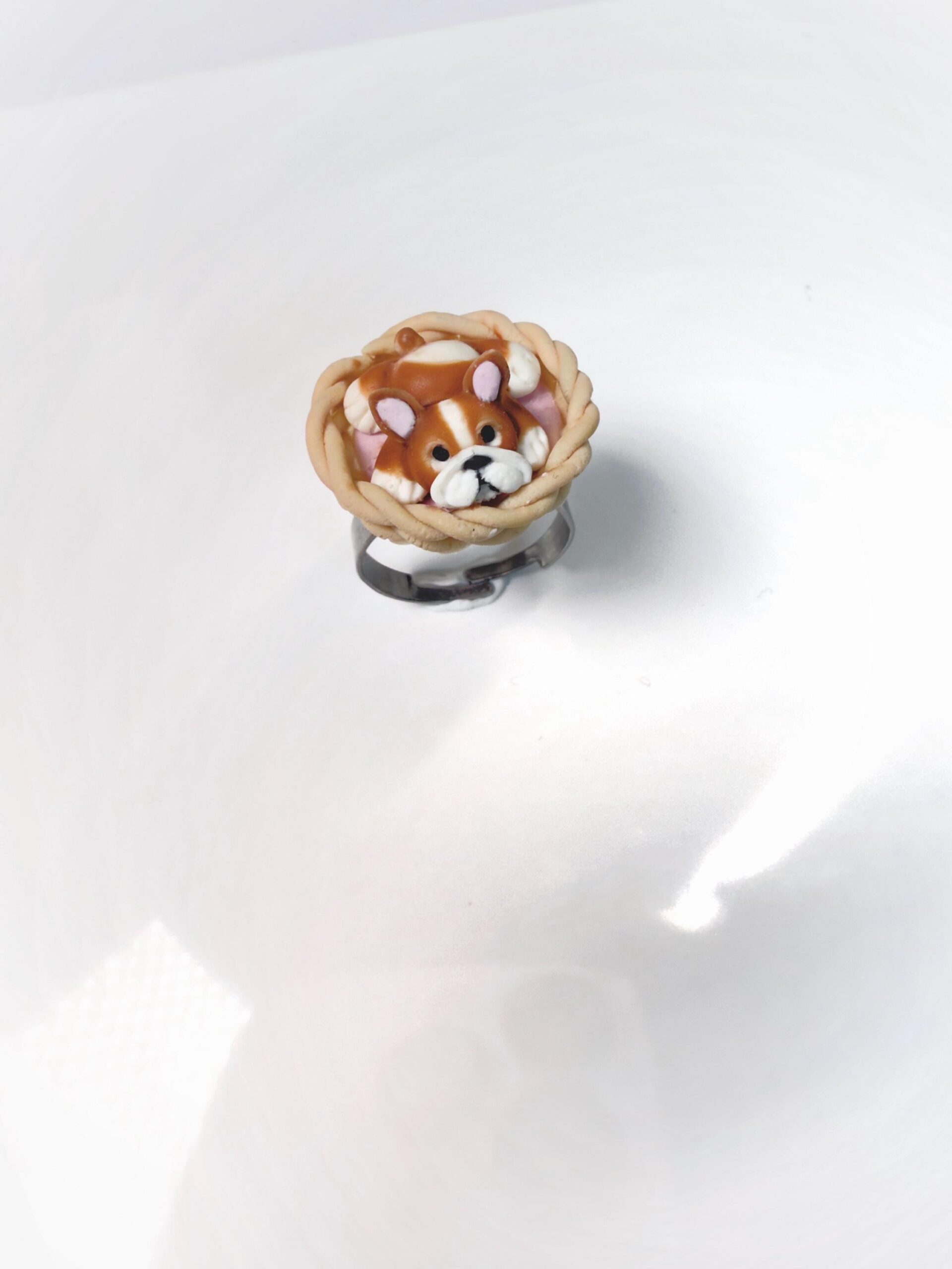 Polymer Clay Bulldog Ring: Handmade Dog Jewelry, Adjustable Stainless Steel Band - Image 6