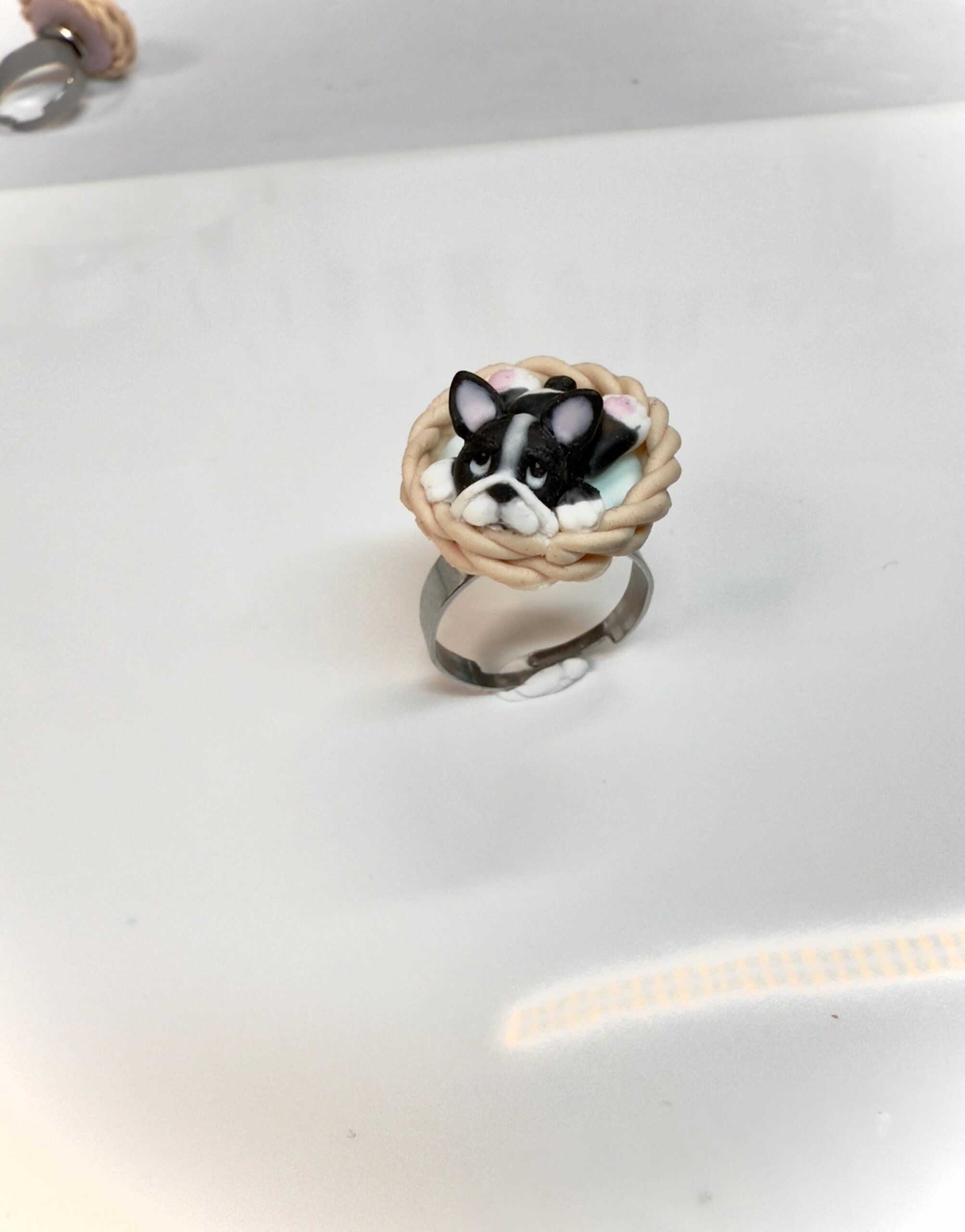 Polymer Clay Bulldog Ring: Dog Jewelry, Adjustable Stainless Steel Gift for Pet Lovers - Image 4