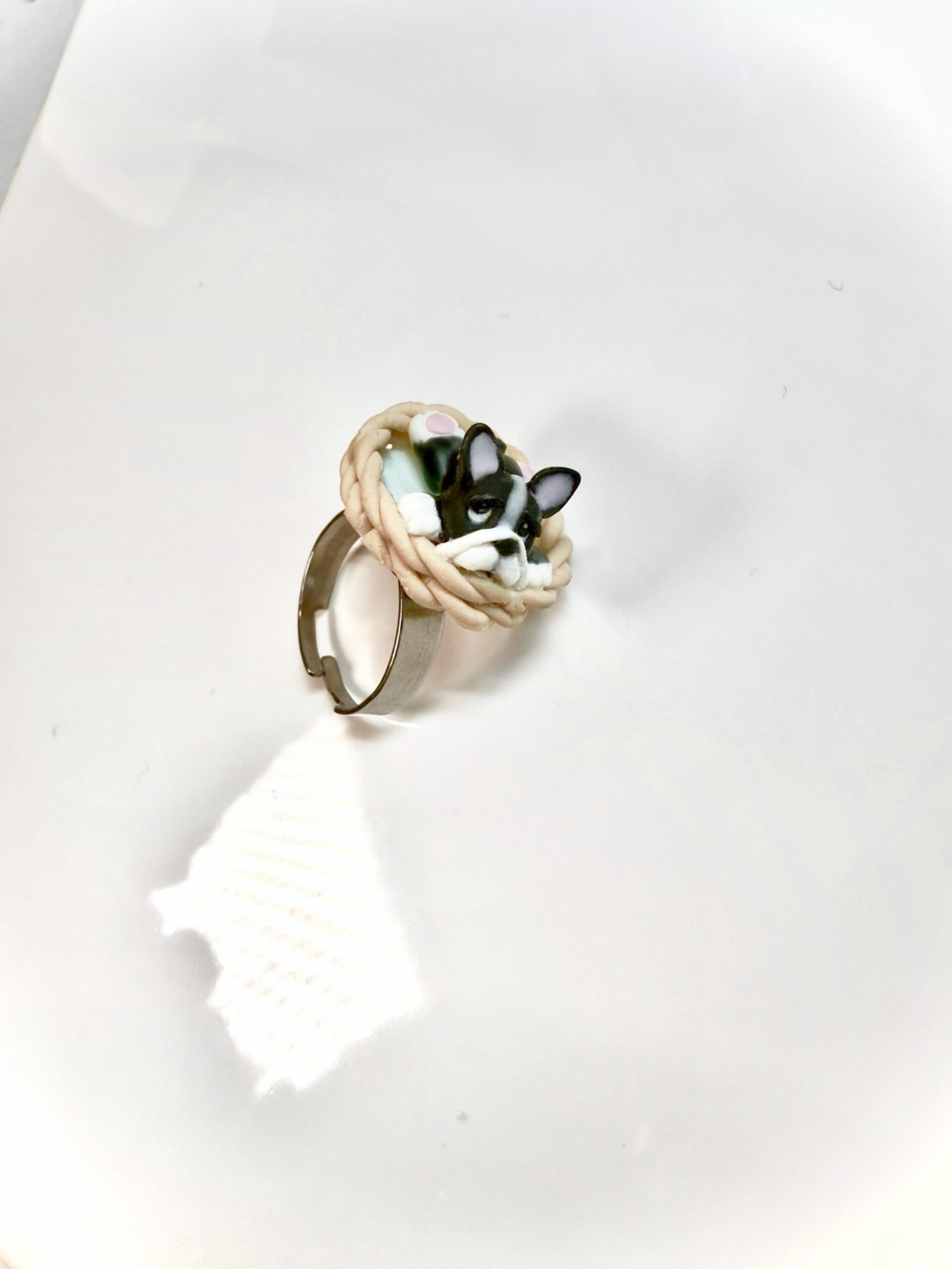 Polymer Clay Bulldog Ring: Dog Jewelry, Adjustable Stainless Steel Gift for Pet Lovers - Image 6