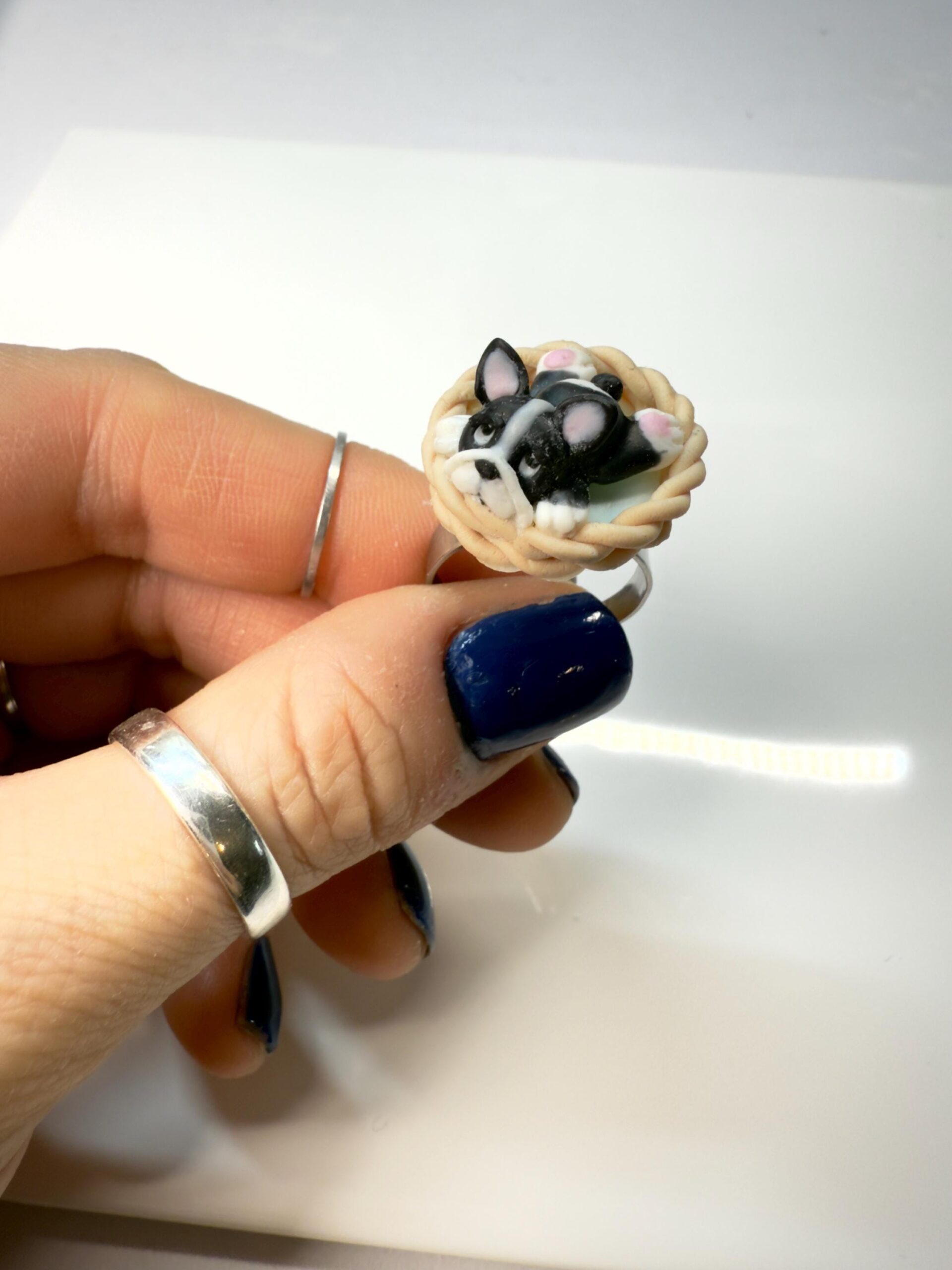 Polymer Clay Bulldog Ring: Dog Jewelry, Adjustable Stainless Steel Gift for Pet Lovers - Image 10