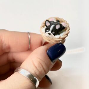 Polymer Clay Bulldog Ring: Dog Jewelry, Adjustable Stainless Steel Gift for Pet Lovers