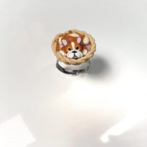 Polymer Clay Bulldog Ring: Handmade Dog Jewelry, Adjustable Stainless Steel Band