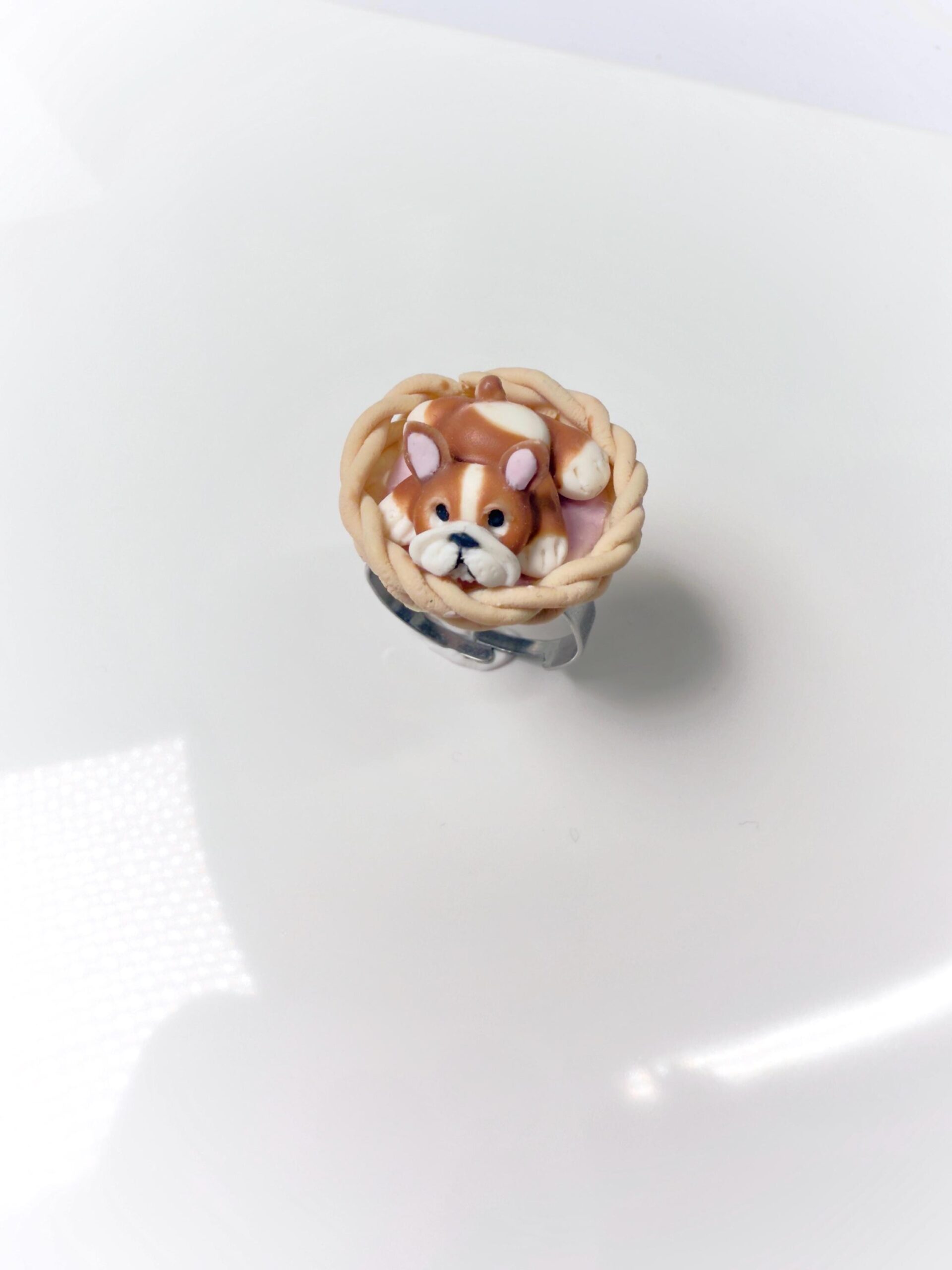Polymer Clay Bulldog Ring: Handmade Dog Jewelry, Adjustable Stainless Steel Band - Image 9