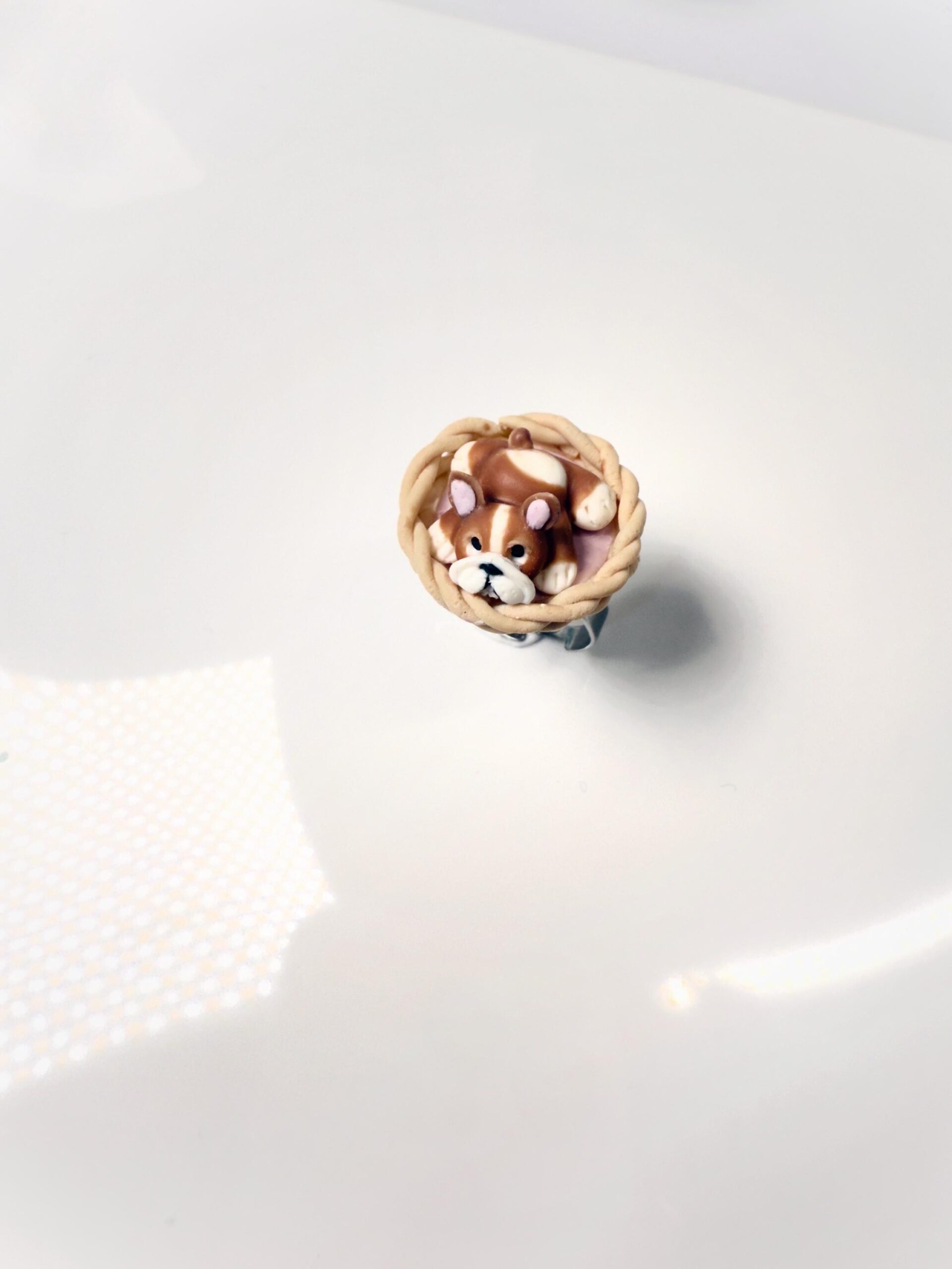 Polymer Clay Bulldog Ring: Handmade Dog Jewelry, Adjustable Stainless Steel Band - Image 8