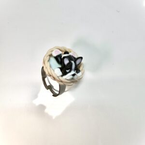 Alternative view of Polymer Clay Bulldog Ring: Dog Jewelry, Adjustable Stainless Steel Gift for Pet Lovers