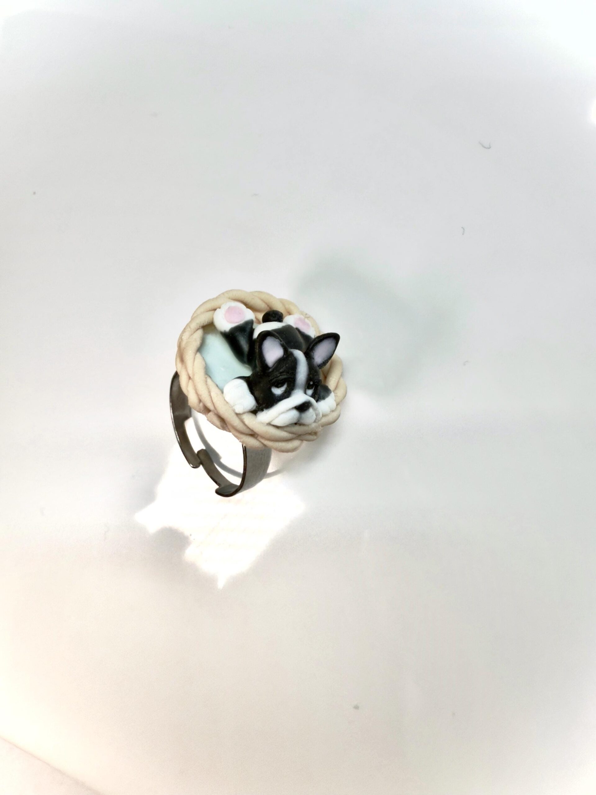 Polymer Clay Bulldog Ring: Dog Jewelry, Adjustable Stainless Steel Gift for Pet Lovers - Image 2