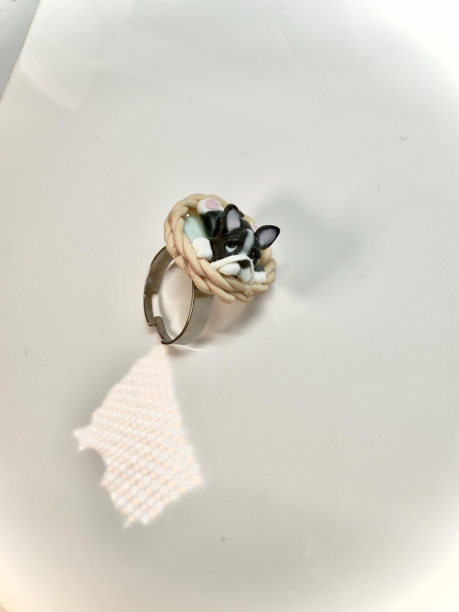 Polymer Clay Bulldog Ring: Dog Jewelry, Adjustable Stainless Steel Gift for Pet Lovers - Image 9