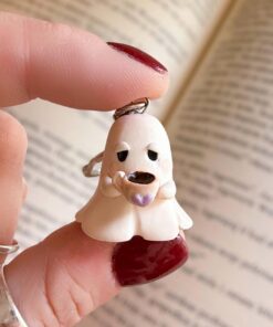 Grumpy Ghost Keychain: Handmade Polymer Clay Coffee Cup Charm