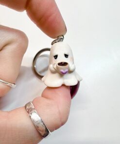 Alternative view of Grumpy Ghost Keychain: Handmade Polymer Clay Coffee Cup Charm