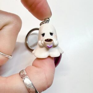 Alternative view of Grumpy Ghost Keychain: Handmade Polymer Clay Coffee Cup Charm