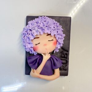 Alternative view of Lilac Flower Girl Portrait Magnet: Handmade Polymer Clay Fridge Art
