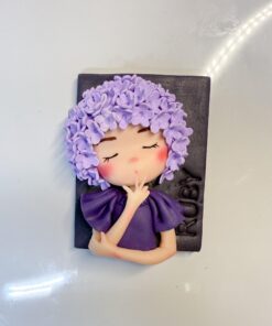 Alternative view of Lilac Flower Girl Portrait Magnet: Handmade Polymer Clay Fridge Art