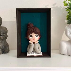 Alternative view of Handmade Clay Doll Portrait: Little Reader in Shadow Box