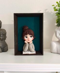Alternative view of Handmade Clay Doll Portrait: Little Reader in Shadow Box