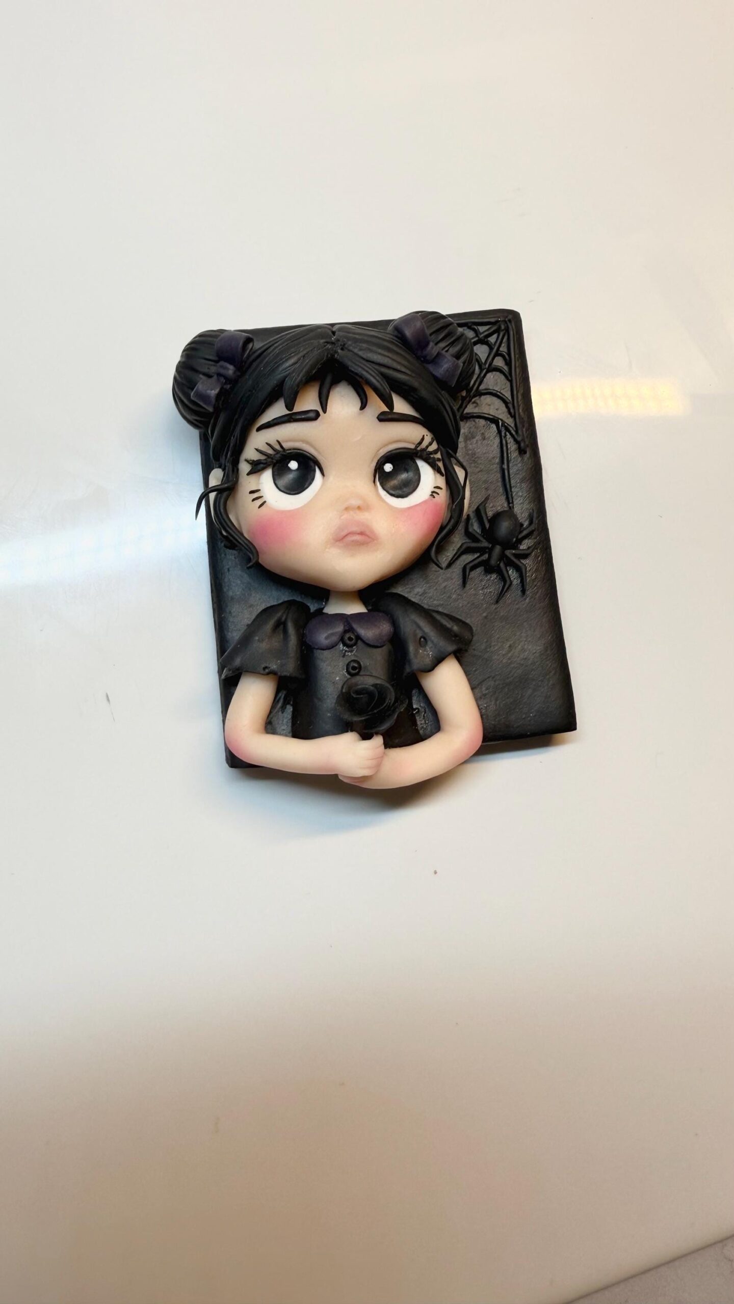 Handmade Gothic Girl Magnet – Polymer Clay Halloween Decor - Image 7