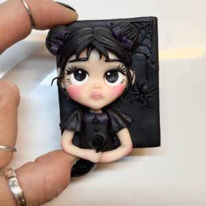 Handmade Gothic Girl Magnet – Polymer Clay Halloween Decor